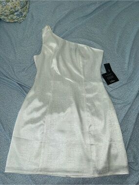 Lulu's Ivory One-Shoulder Textured Mini Dress